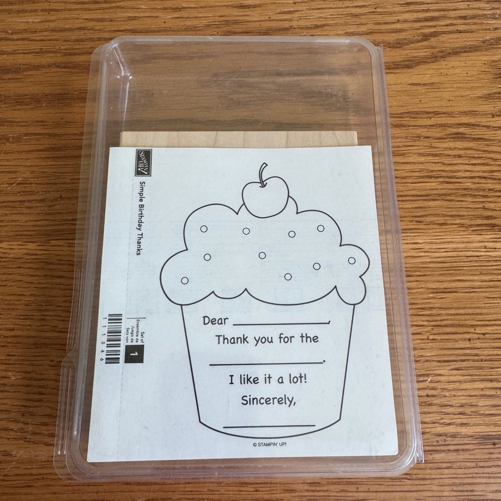Stampin Up Simple‎ Birthday Thanks Cupcake Wood Mount Rubber Stamp 111546